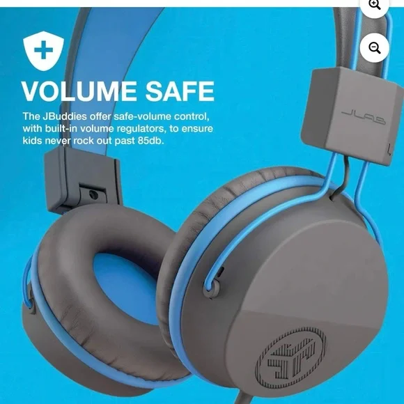 JLab JBuddies Studio On-Ear Kids Gray/Blue Wired Headphones Folding Adjustable - Picture 4 of 8